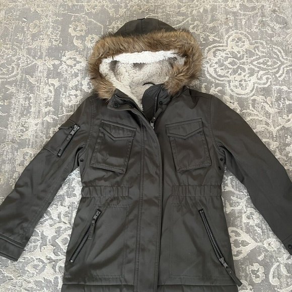 S13/NYC Girls' Sherpa Lined Anorak Jacket Hooded Jacket Green Size 10 - Picture 2 of 7